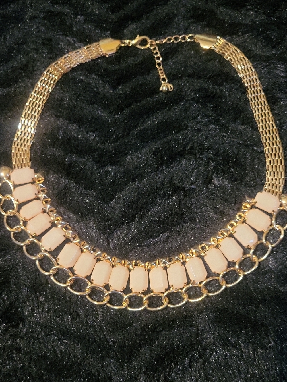 Gold-Plated Women's Statement Necklace with Blush Stones - Picture 1 of 5
